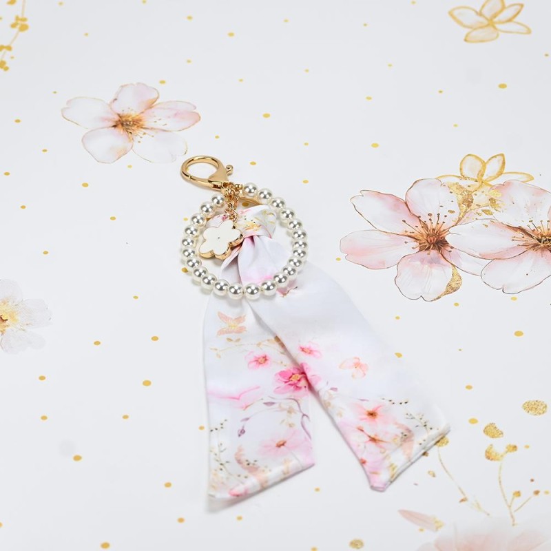 Charm Μαντιλάκι Pink Blossom με Πέρλες – Μπομπονιέρα Βάπτισης για Κορίτσι