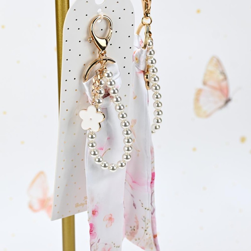 Charm Μαντιλάκι Pink Blossom με Πέρλες – Μπομπονιέρα Βάπτισης για Κορίτσι