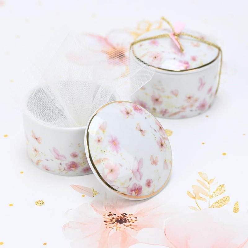 Πορσελάνινη Μπιζουτιέρα με Ροζ Λουλούδια – Κομψή Ιδέα για Βάπτιση