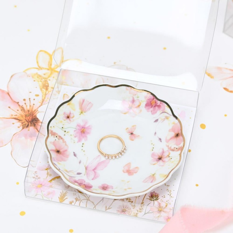 Πορσελάνινο Πιατάκι Pink Blossom – Ρομαντική Μπομπονιέρα Βάπτισης