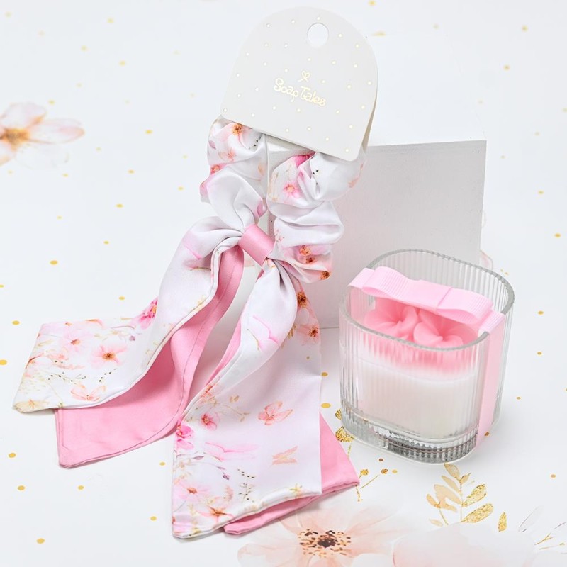 Scrunchie με Μαντιλάκι Pink Blossom – Ρομαντική Μπομπονιέρα Βάπτισης