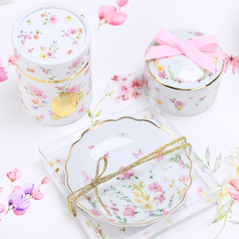 Πορσελάνινο Πιατάκι Pink Fleur – Κομψή Μπομπονιέρα Βάπτισης