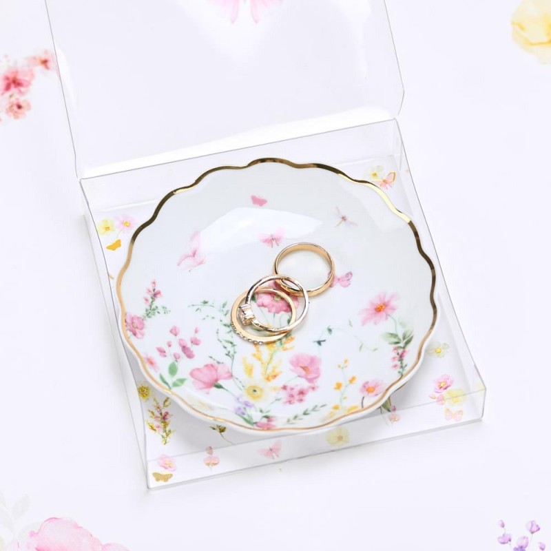 Πορσελάνινο Πιατάκι Pink Fleur – Κομψή Μπομπονιέρα Βάπτισης