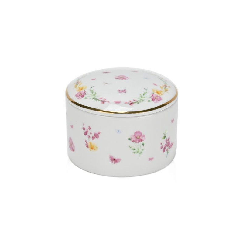 Πορσελάνινη Μπιζουτιέρα με Λουλούδια & Χρυσή Λεπτομέρεια – Μπομπονιέρα Βάπτισης