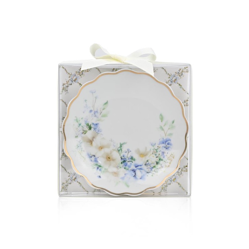 Πορσελάνινο Πιατάκι Blue Fleur – Κομψή Μπομπονιέρα Γάμου & Βάπτισης