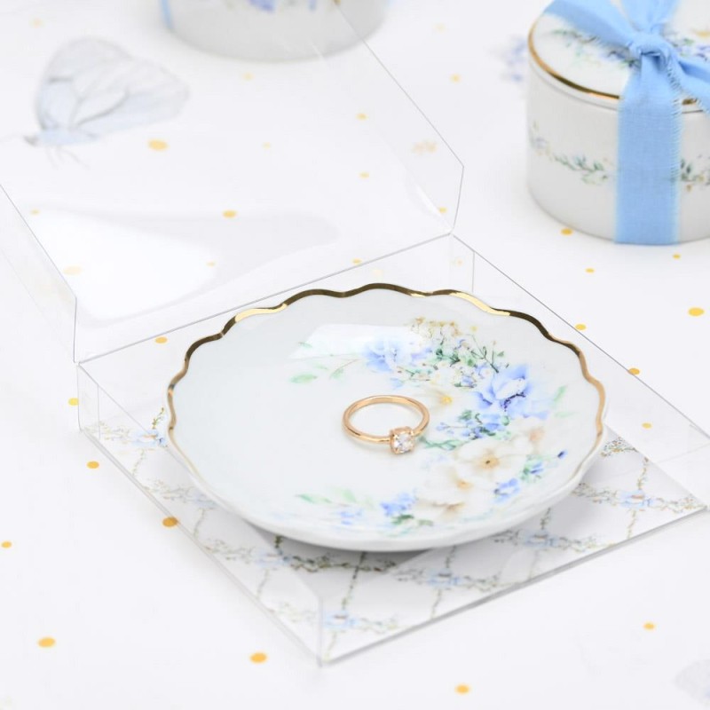 Πορσελάνινο Πιατάκι Blue Fleur – Κομψή Μπομπονιέρα Γάμου & Βάπτισης