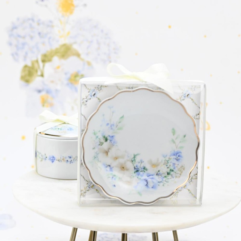 Πορσελάνινο Πιατάκι Blue Fleur – Κομψή Μπομπονιέρα Γάμου & Βάπτισης