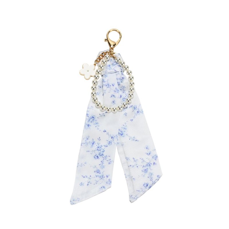 Charm Μαντιλάκι Blue Toile με Πέρλες – Μπομπονιέρα Γάμου & Βάπτισης