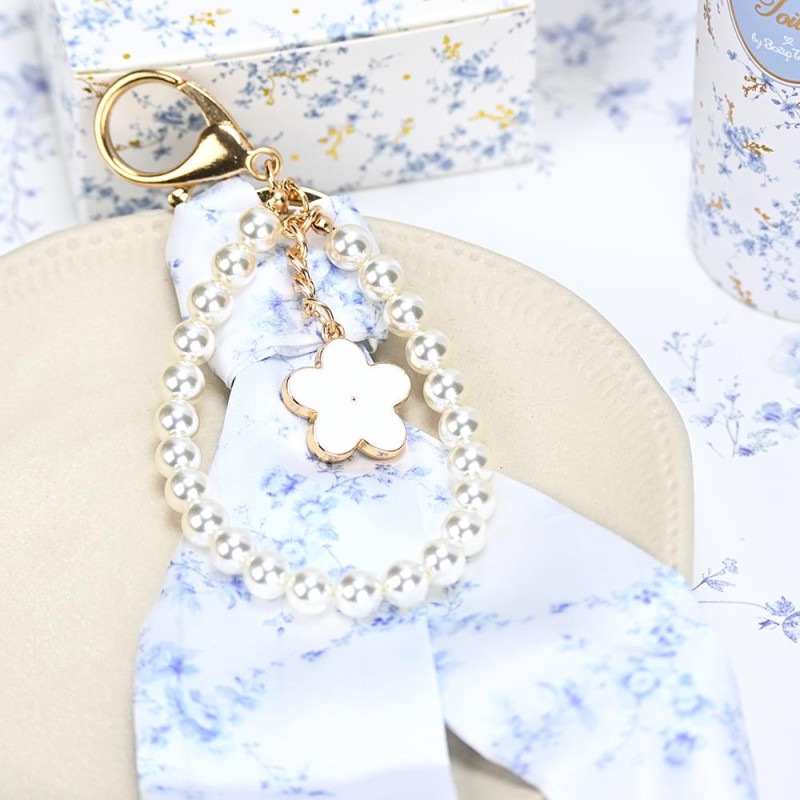 Charm Μαντιλάκι Blue Toile με Πέρλες – Μπομπονιέρα Γάμου & Βάπτισης