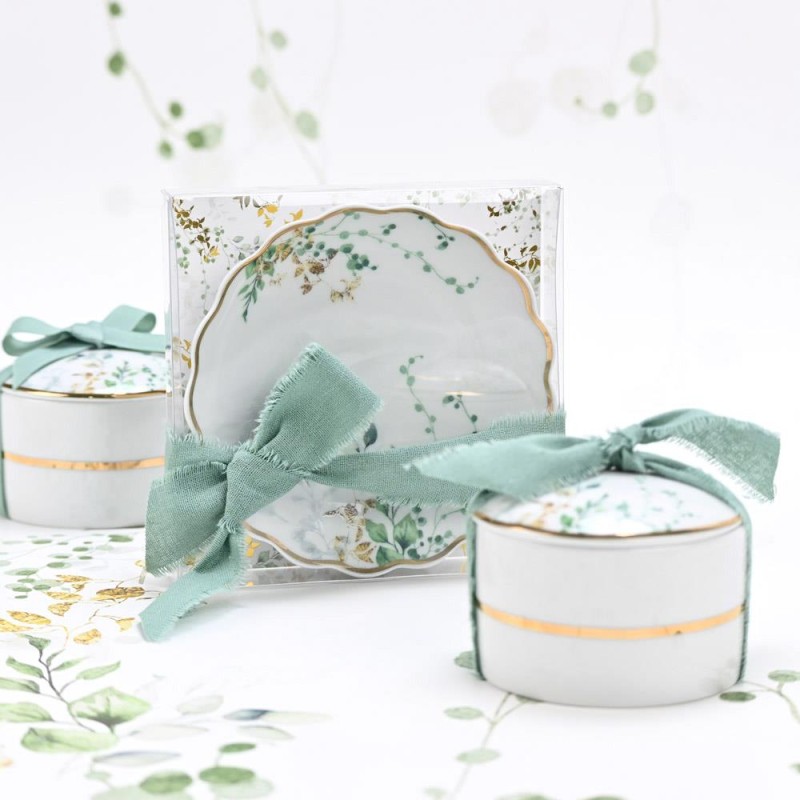 Πορσελάνινη Μπιζουτιέρα με Botanical Σχέδιο – Κομψή Μπομπονιέρα Γάμου & Βάπτισης