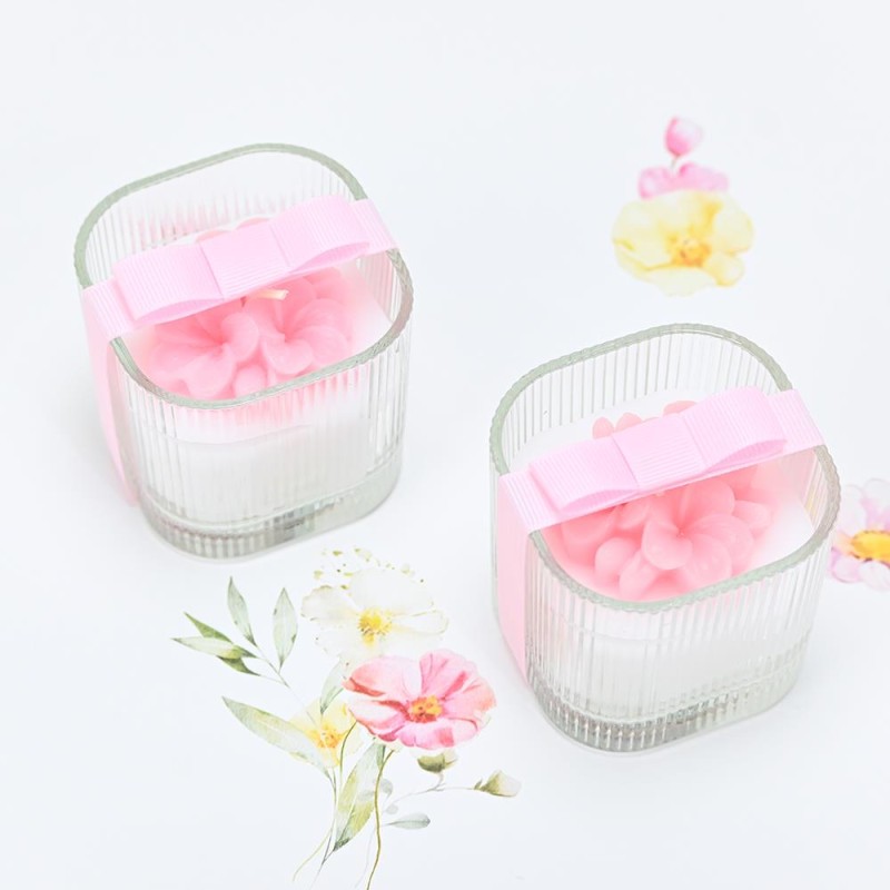 Αρωματικό κερί με ανάγλυφο ροζ λουλούδι για μπομπονιέρα