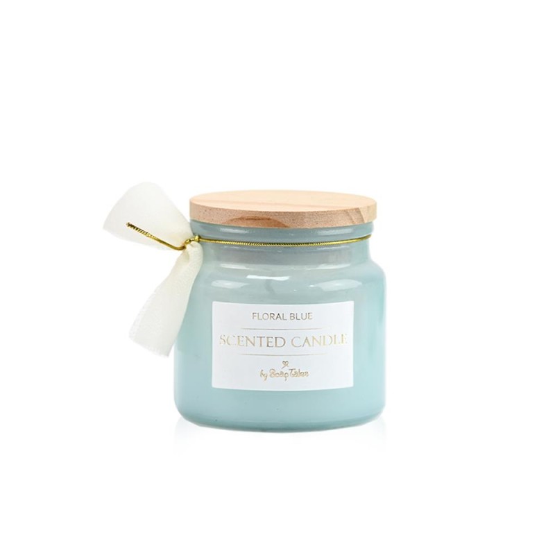 Γαλάζιο Αρωματικό Κερί Coco με Ξύλινο Καπάκι Μπομπονιέρα