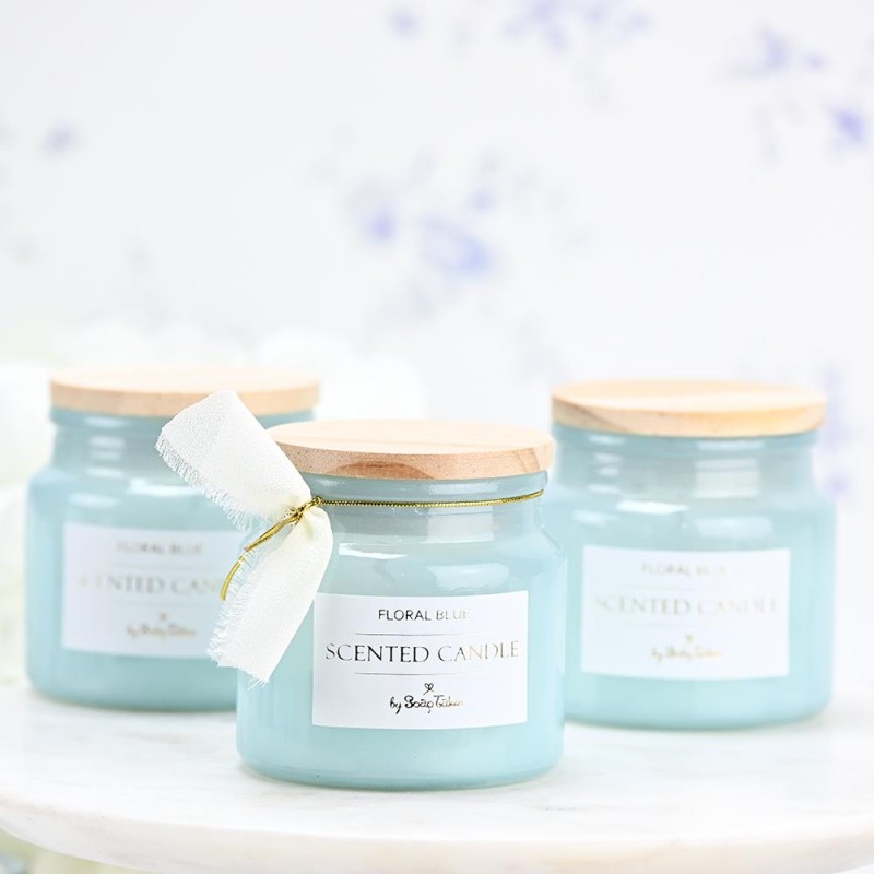 Γαλάζιο Αρωματικό Κερί Coco με Ξύλινο Καπάκι Μπομπονιέρα