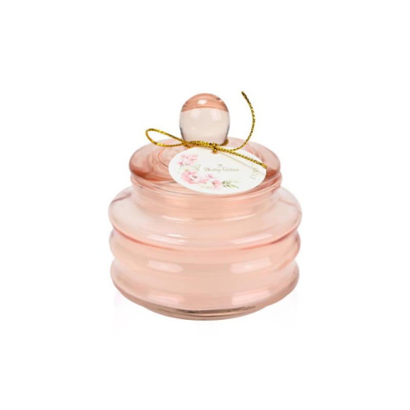 Αρωματικό κερί Flor Pink σε ροζ γυάλινο βαζάκι για μπομπονιέρα