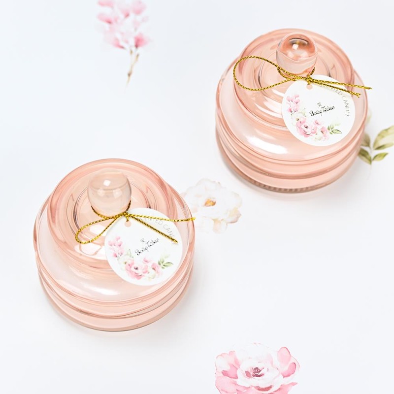 Αρωματικό κερί Flor Pink σε ροζ γυάλινο βαζάκι για μπομπονιέρα
