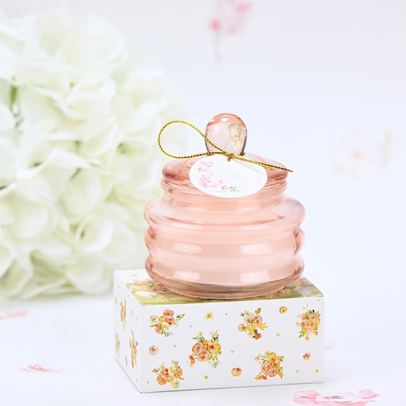 Αρωματικό κερί Flor Pink σε ροζ γυάλινο βαζάκι για μπομπονιέρα