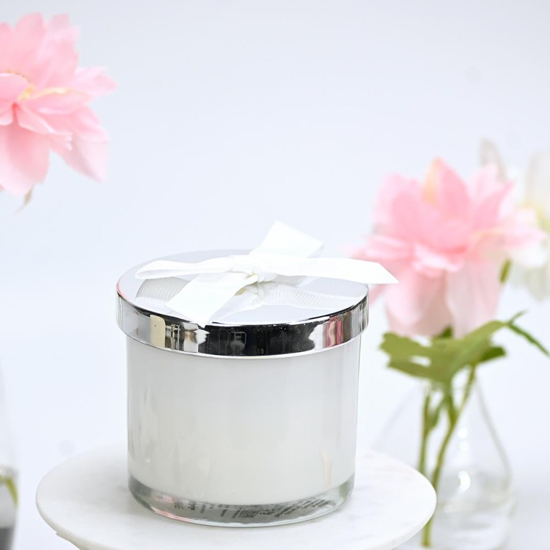 Μπομπονιέρα Γάμου & Βάπτισης Κερί Λευκό με Ασημί Καπάκι