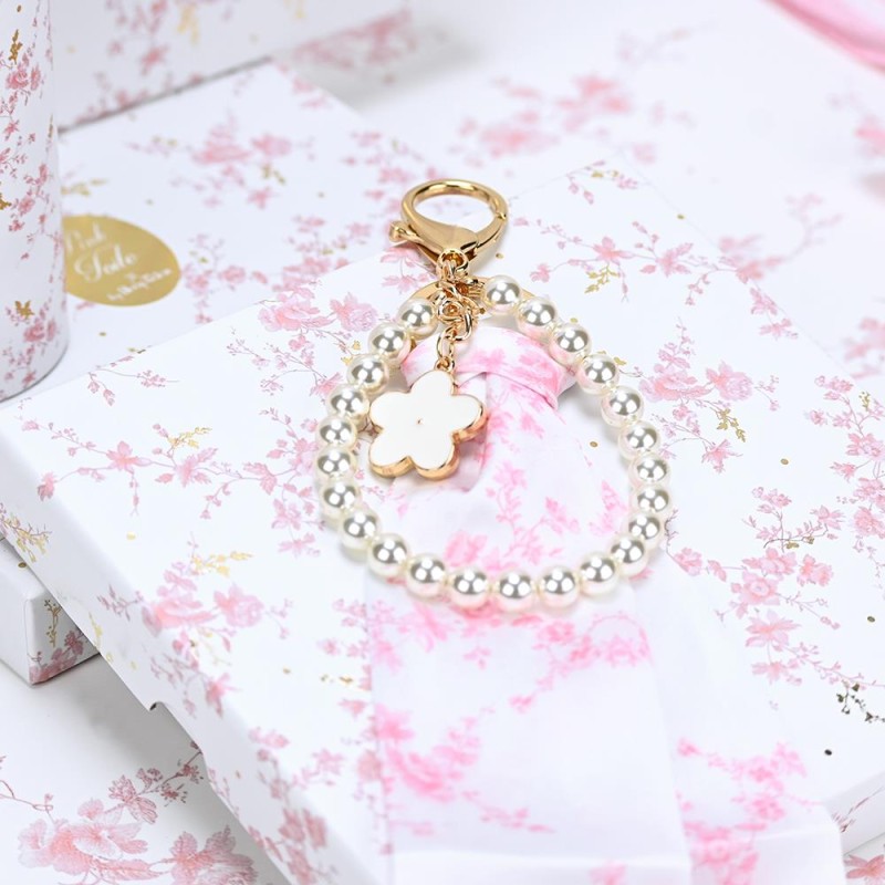 Charm Μαντιλάκι Pink Toile με Πέρλες – Μπομπονιέρα Βάπτισης Γάμου