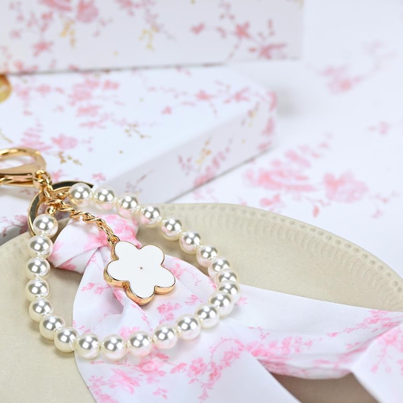 Charm Μαντιλάκι Pink Toile με Πέρλες – Μπομπονιέρα Βάπτισης Γάμου