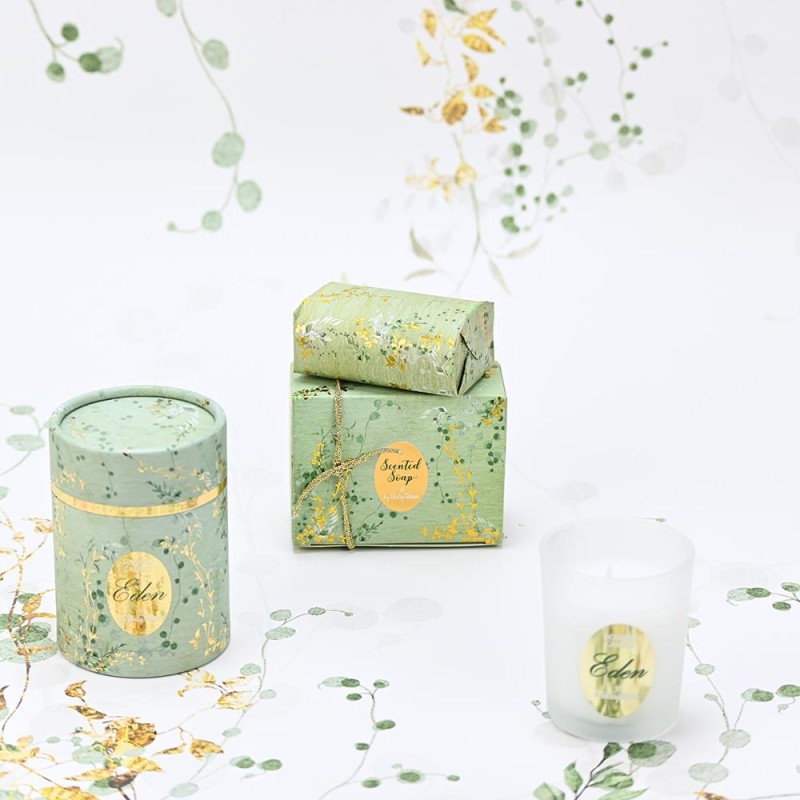 Μπομπονιέρα Αρωματικό Σαπούνι σε Πράσινες Αποχρώσεις με Χρυσές Λεπτομέρειες