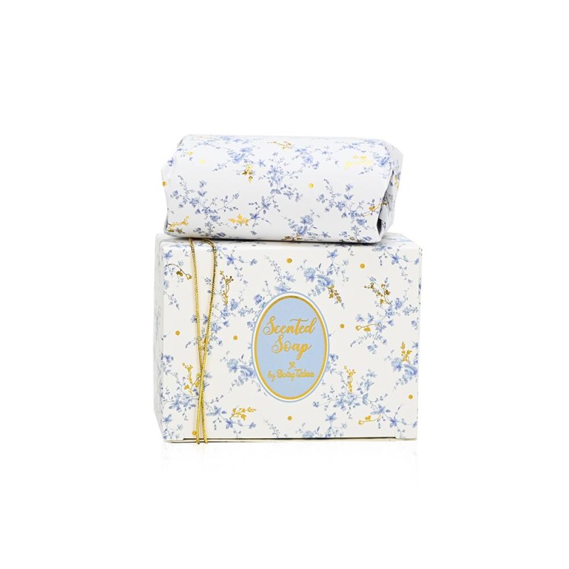 Μπομπονιέρα Αρωματικό Σαπούνι με Γαλάζια & Χρυσά Λουλουδάκια