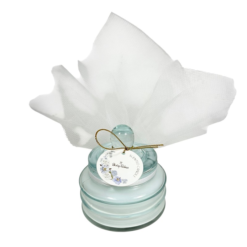 Αρωματικό κερί Flor Blue Coco σε γαλάζιο γυάλινο βαζάκι για μπομπονιέρα