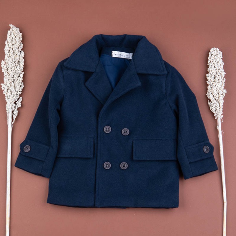 Παλτό Βάπτισης Αγόρι Μπλε Βελούρ