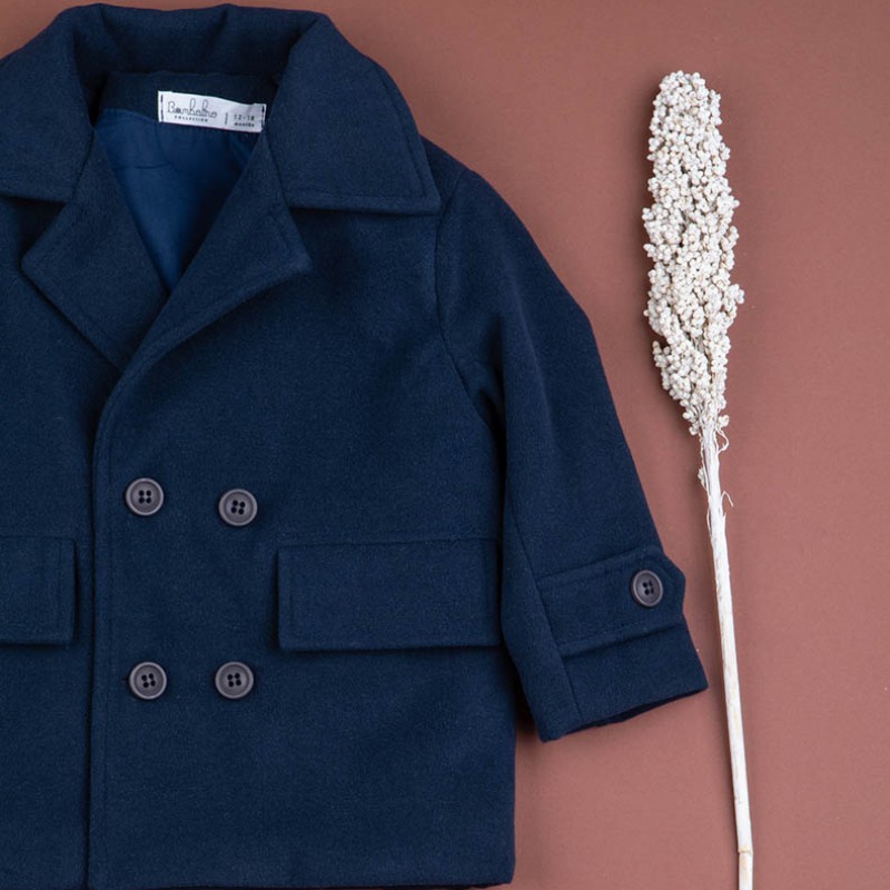 Παλτό Βάπτισης Αγόρι Μπλε Βελούρ