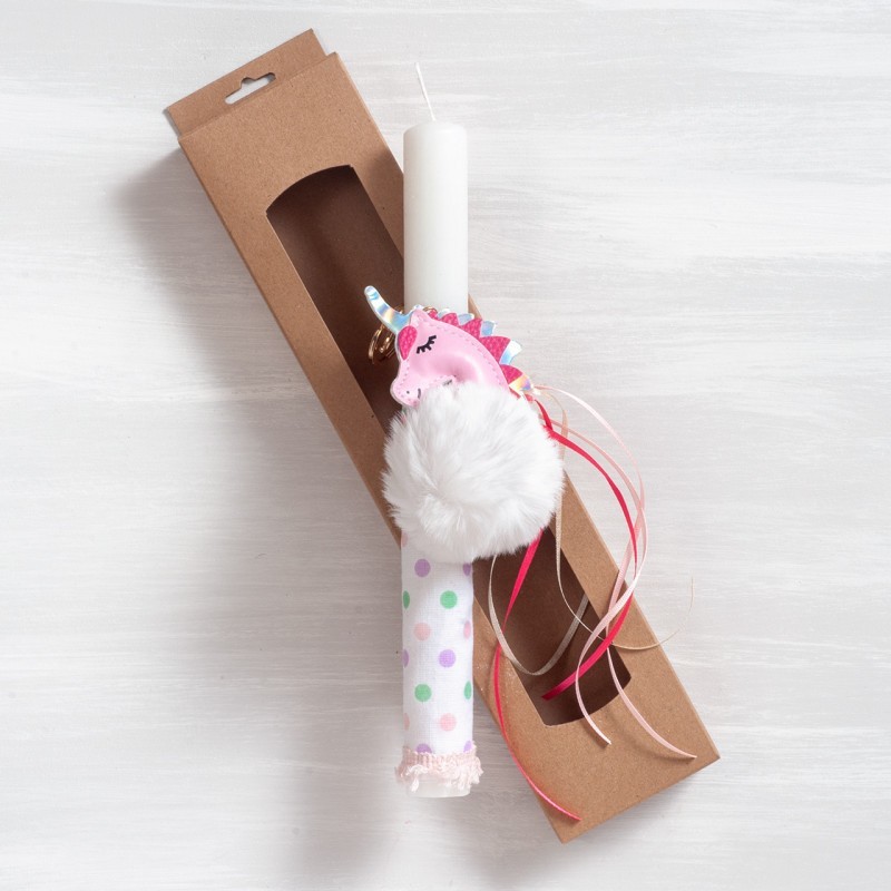 Πασχαλινή Λαμπάδα Μπρελόκ Μονόκερος με Πουά Ύφασμα