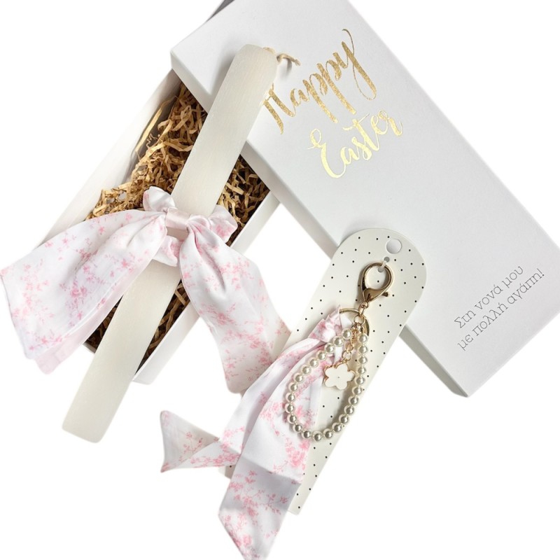 Πασχαλινή Λαμπάδα Νονάς με Δώρο Scrunchie & Charm Pink Toile
