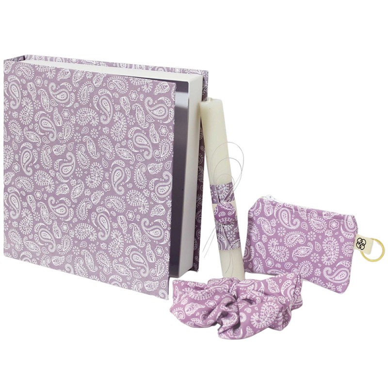 Σετ Πασχαλινή Λαμπάδα με Πορτοφολάκι & Scrunchie Λιλά σε Κουτί Βιβλίο