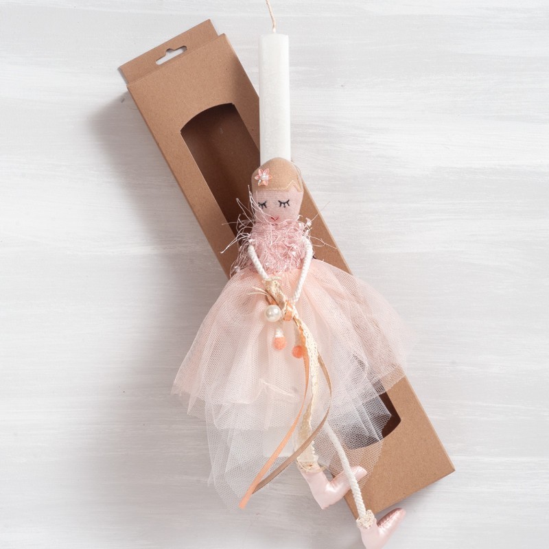 Πασχαλινή Λαμπάδα Κούκλα με Τούλινη Φούστα σε Σομόν Αποχρώσεις