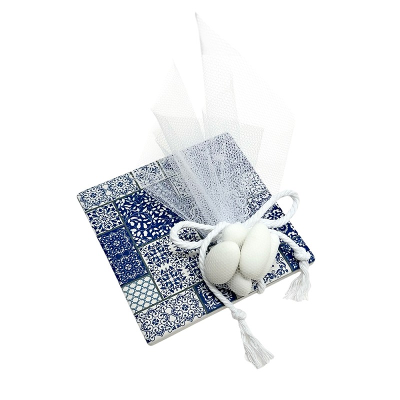 Πέτρινο Σουβέρ Μπλε Μοτίβο – Μπομπονιέρα Γάμου & Βάπτισης