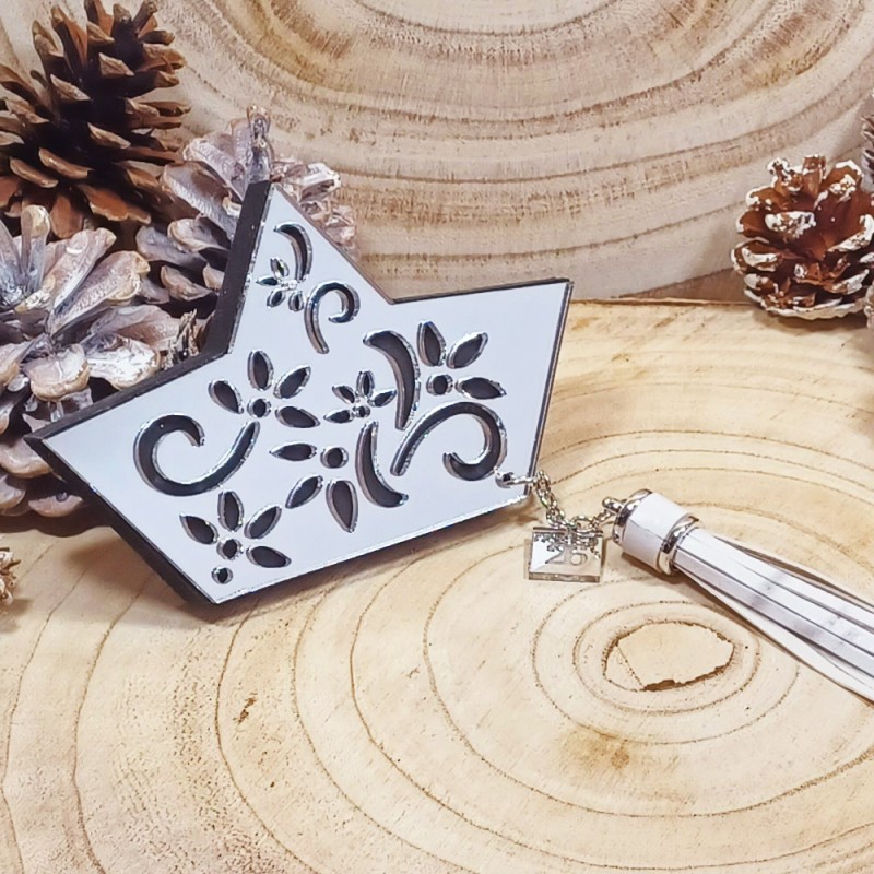 Γούρι Ξύλινο Καράβι με Διάτρητο Plexiglass Ασημί Καθρέπτη