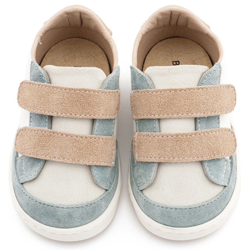 Βαπτιστικά Sneakers Αγόρι Λευκό Μίνεραλ Μπεζ με Διπλό Χρατς