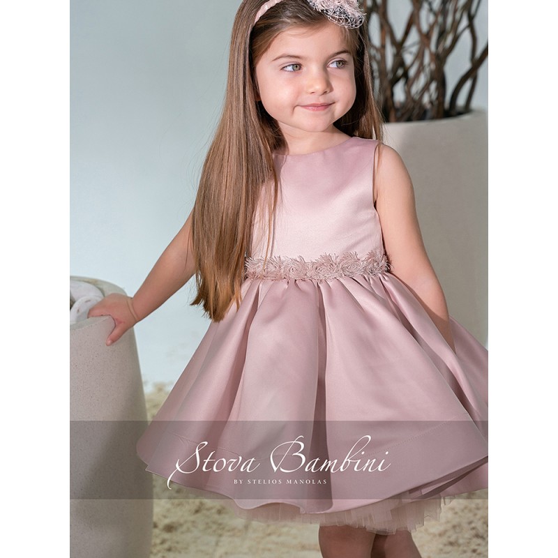 Βαπτιστικό Φόρεμα Κορίτσι Dusty Pink Σατέν με Φιόγκο – Stova Bambini