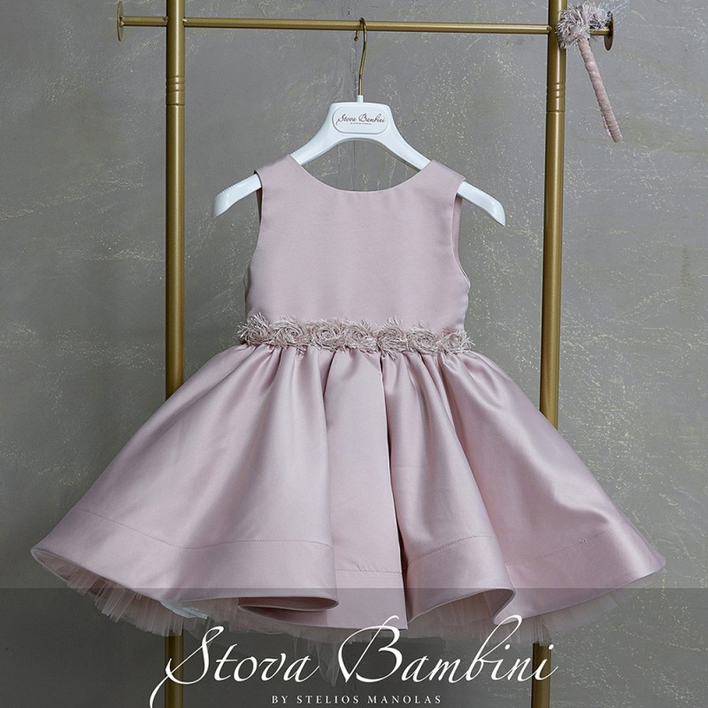 Βαπτιστικό Φόρεμα Κορίτσι Dusty Pink Σατέν με Φιόγκο – Stova Bambini