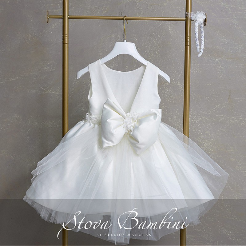 Βαπτιστικό Φόρεμα Κορίτσι Ivory Σατέν με Φιόγκο Πλάτης – Stova Bambini