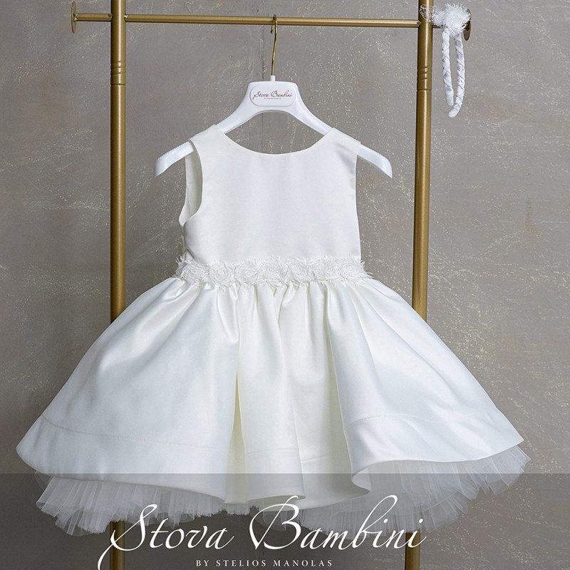 Βαπτιστικό Φόρεμα Κορίτσι Ivory Σατέν με Φιόγκο Πλάτης – Stova Bambini