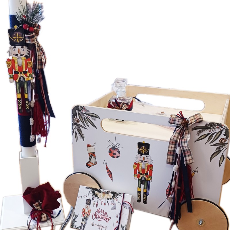 Σετ Βάπτισης Νονού Καρυοθραύστης – Τροχήλατο Βαγονέτο, Λαμπάδα & Λαδοσέτ