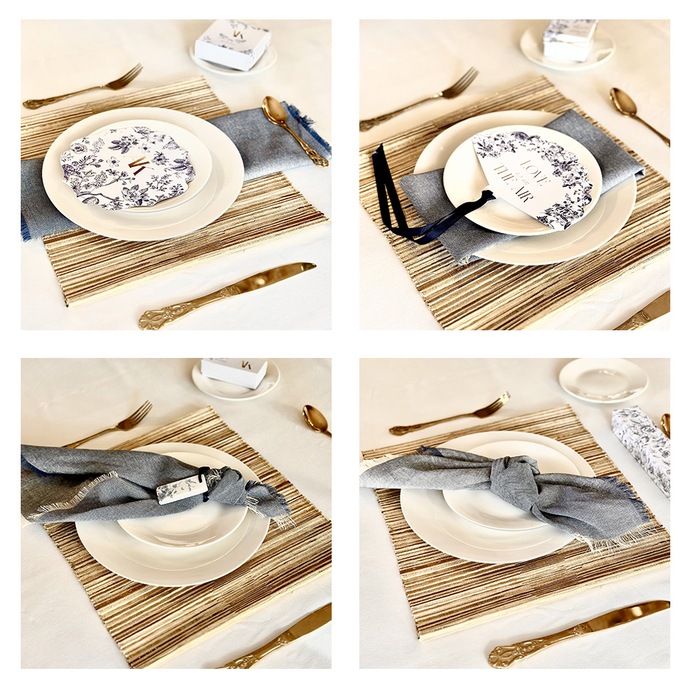 Δέσιμο πετσέτας σε μοντέρνο στρώσιμο τραπεζιού γάμου με elegant αισθητική