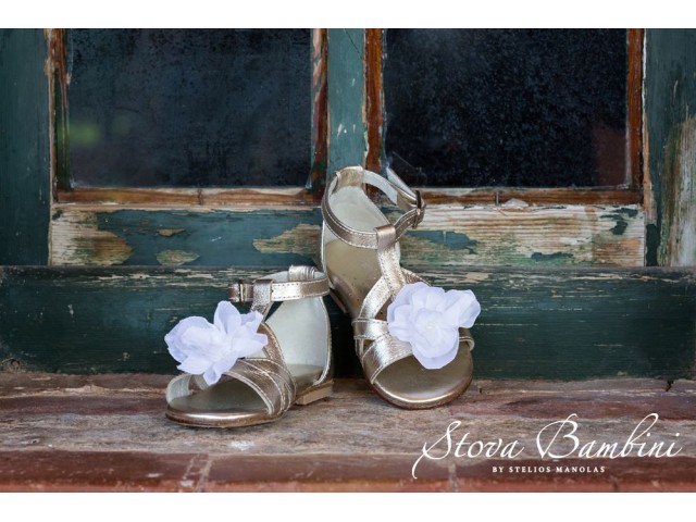 ΝΟ:21 ST19-16 Βαπτιστικά παπούτσια πέδιλο χρυσό λευκό λουλούδι